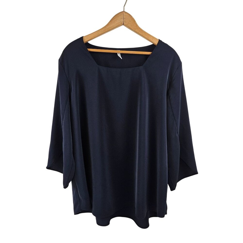 Taohuadao Blouse Womens Size 2XL Blue Split Flutter 3/4 Sleeve Square Neck - Picture 1 of 6